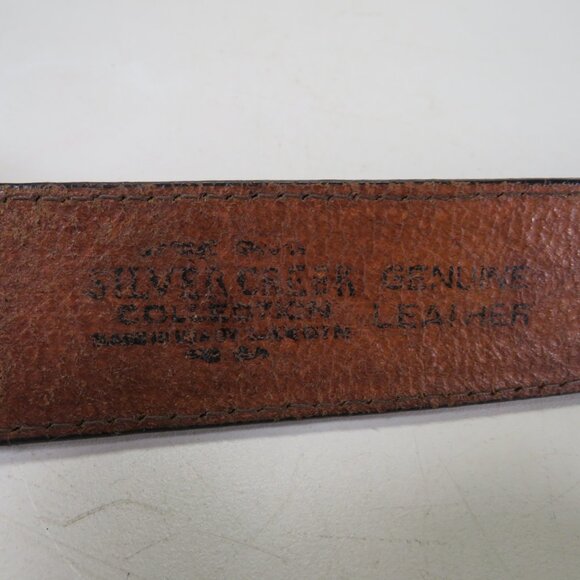 VTG Brown Eagle Leather Belt metal tips tooled size 36 & 1 1/2" wide - Picture 5 of 15